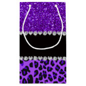 名前をカスタムするパープルヒョウインジゴパープルグリッター スモールペーパーバッグ (裏面)