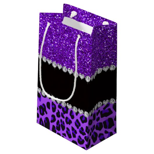 名前をカスタムするパープルヒョウインジゴパープルグリッター スモールペーパーバッグ (裏面アングル)