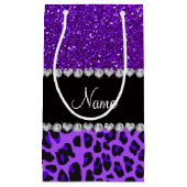名前をカスタムするパープルヒョウインジゴパープルグリッター スモールペーパーバッグ (正面)