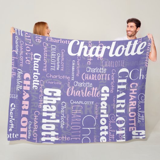 名前をカスタムするパープルピンク繰り返しグラフィティパターン フリースブランケット (インサイチュ)