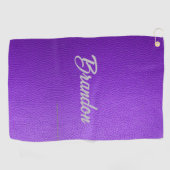 名前をカスタムするパープルレザーゴルフタオル ゴルフタオル (横)