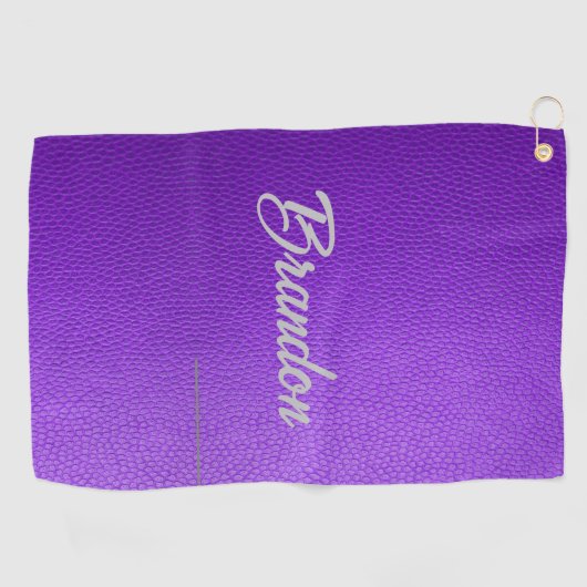 名前をカスタムするパープルレザーゴルフタオル ゴルフタオル (横)