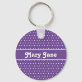名前をカスタムするパープル水玉模様 キーホルダー (正面)