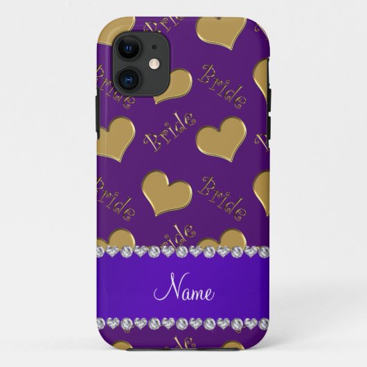 名前をカスタムするパープル金ゴールド花嫁ハート Case-Mate iPhoneケース (裏面)