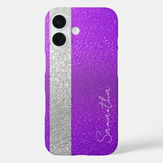 名前をカスタムするパープル&シルバーグリッター Case-Mate iPhoneケース (裏面)