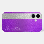 名前をカスタムするパープル&シルバーグリッター Case-Mate iPhoneケース (裏面 (横))