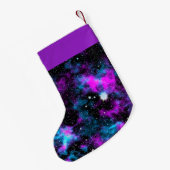 名前をカスタムするパープル&ブルー銀河系コズミック スモールクリスマスストッキング (裏面 (吊り時))