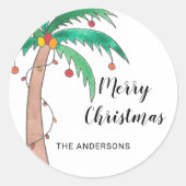 名前をカスタムするパームツリーメリークリスマス ラウンドシール (正面)
