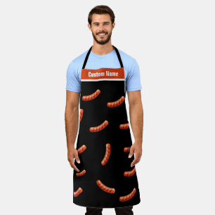 名前をカスタムするビッグホットドッグおもしろいエプロン男性へ エプロン