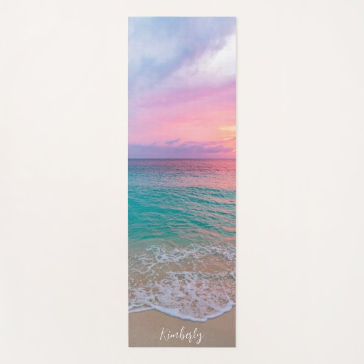 名前をカスタムするビューティフルサンセットビーチ ヨガマット (正面)