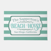 名前をカスタムするビーチハウスティール（緑がかった色）ストライプズ ドアマット (正面)