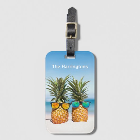 名前をカスタムするビーチパイナップル ラゲッジタグ (正面縦)