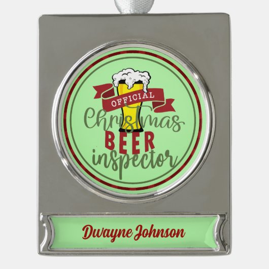 名前をカスタムするビールオーバーおもしろいことわざビールタスター シルバープレートバナーオーナメント (正面)