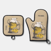 名前をカスタムするビール去勢 鍋つかみ&鍋敷きセット (正面)