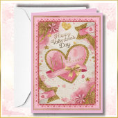 名前をカスタムするピかわいらしンク金ゴールドハートバレンティンデー カード