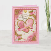 名前をカスタムするピかわいらしンク金ゴールドハートバレンティンデー カード (正面)