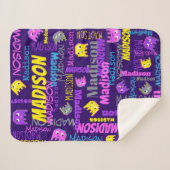 名前をカスタムするピクセルゲーミングピンク紫色の黄色の女の子 シェルパブランケット (正面(横))