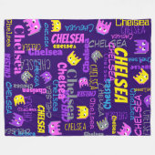 名前をカスタムするピクセルゲーミングピンク紫色の黄色の女の子 フリースブランケット (正面(横))