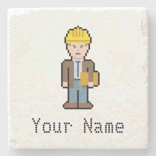 名前をカスタムするピクセル建築家 ストーンコースター (正面)