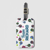名前をカスタムするピクレボールスポーツチームカラフル ラゲッジタグ (正面縦)