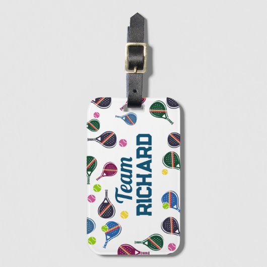 名前をカスタムするピクレボールスポーツチームカラフル ラゲッジタグ (正面縦)