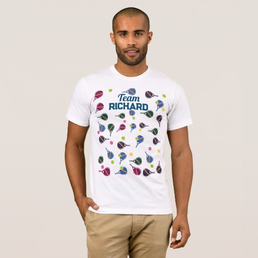 名前をカスタムするピクレボールスポーツチームカラフル Tシャツ (正面フル)