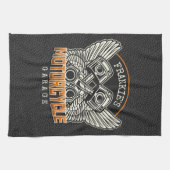 名前をカスタムするピスタンスウィングズオートバイバイクもしくは自転車に乗る人ガレージ キッチンタオル (横)