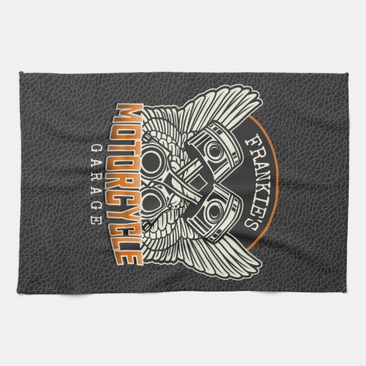 名前をカスタムするピスタンスウィングズオートバイバイクもしくは自転車に乗る人ガレージ キッチンタオル (横)