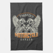 名前をカスタムするピスタンスウィングズオートバイバイクもしくは自転車に乗る人ガレージ キッチンタオル (縦)