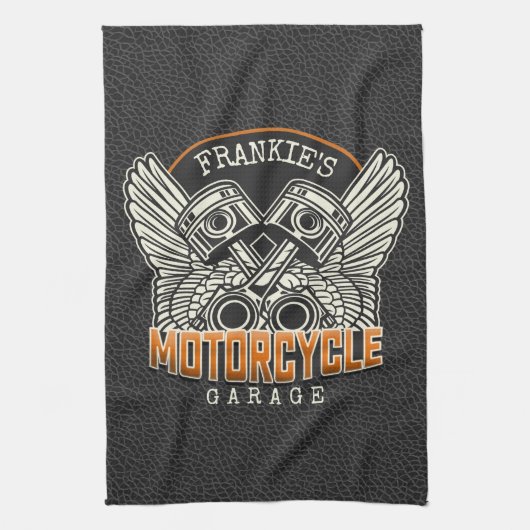 名前をカスタムするピスタンスウィングズオートバイバイクもしくは自転車に乗る人ガレージ キッチンタオル (縦)