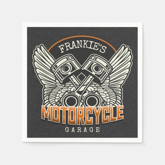 名前をカスタムするピスタンスウィングズオートバイバイクもしくは自転車に乗る人ガレージ スタンダードカクテルナプキン (正面)