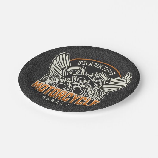 名前をカスタムするピスタンスウィングズオートバイバイクもしくは自転車に乗る人ガレージ ペーパープレート (アングル)