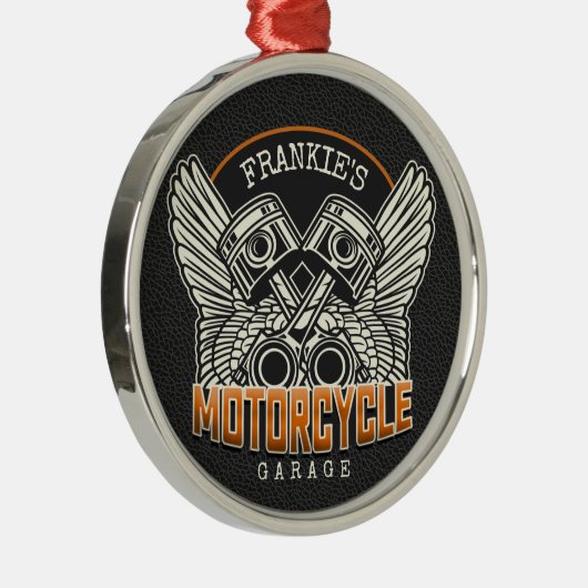 名前をカスタムするピスタンスウィングズオートバイバイクもしくは自転車に乗る人ガレージ メタルオーナメント (右)