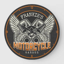 名前をカスタムするピスタンスウィングズオートバイバイクもしくは自転車に乗る人ガレージ ラージ壁時計