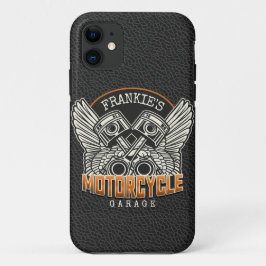 名前をカスタムするピスタンスウィングズオートバイバイクもしくは自転車に乗る人ガレージ iPhone 11 ケース