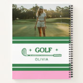 名前をカスタムするピンクとグリーンのゴルフラバーフォト ノートブック (裏面)