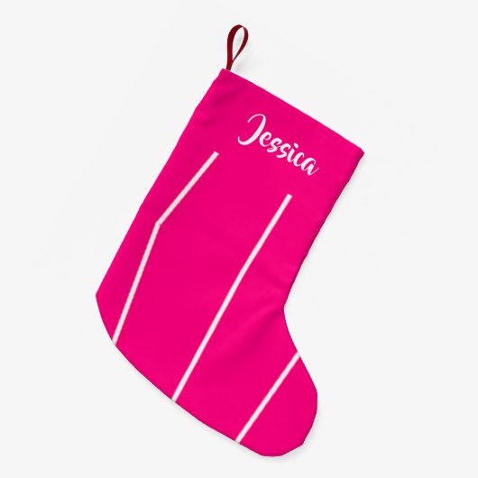 名前をカスタムするピンクと白 スモールクリスマスストッキング (正面 (吊り時))