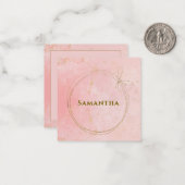 名前をカスタムするピンクと金ゴールドスクエア ノートカード (正面/裏面インサイチュ)