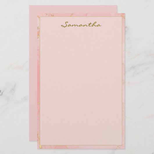 名前をカスタムするピンクと金ゴールド 便箋 (正面/裏面)