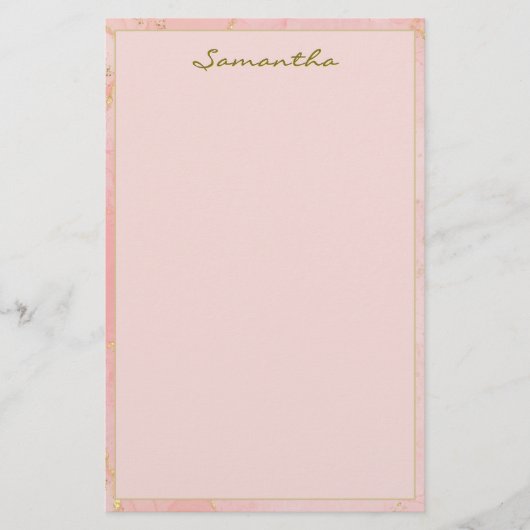 名前をカスタムするピンクと金ゴールド 便箋 (正面)