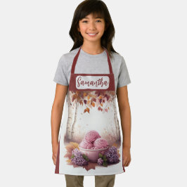 名前をカスタムするピンクアイスクリーム薄紫フローラ エプロン