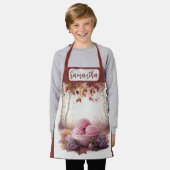 名前をカスタムするピンクアイスクリーム薄紫フローラ エプロン (着用した状態)
