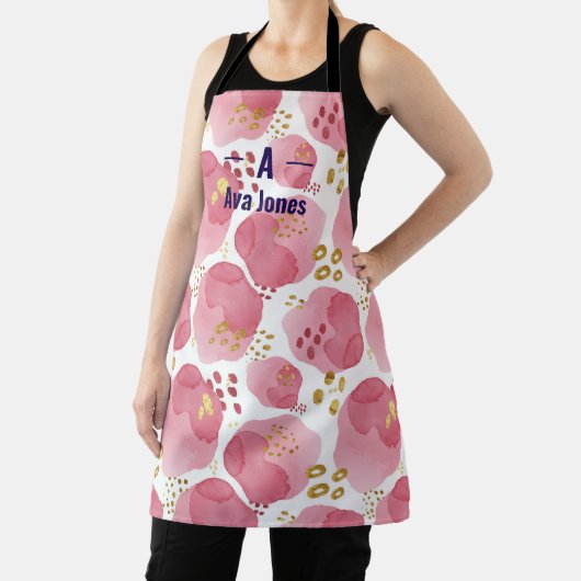 名前をカスタムするピンクウォーターカラー抽象芸術エプロン エプロン (インサイチュ)