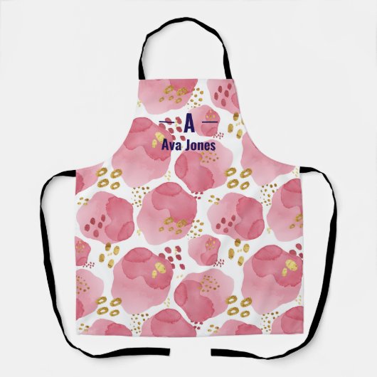 名前をカスタムするピンクウォーターカラー抽象芸術エプロン エプロン (正面)