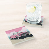 名前をカスタムするピンククラシックの車 ガラスコースター (アングル)