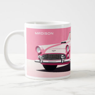 名前をカスタムするピンククラシックの車 ジャンボコーヒーマグカップ