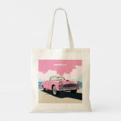 名前をカスタムするピンククラシックの車 トートバッグ (裏面)