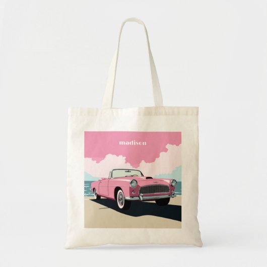 名前をカスタムするピンククラシックの車 トートバッグ (正面)
