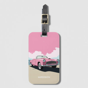 名前をカスタムするピンククラシックの車 ラゲッジタグ