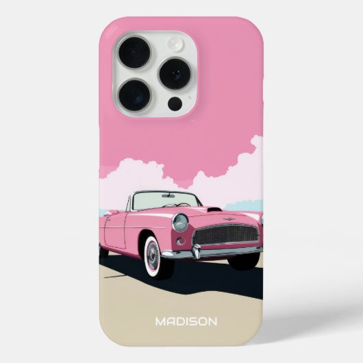 名前をカスタムするピンククラシックの車 Case-Mate iPhoneケース (裏面)